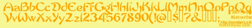 フォントChowfun ffy – オレンジの文字が黄色の背景にあります。