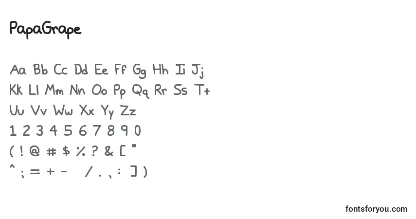 Czcionka PapaGrape – alfabet, cyfry, specjalne znaki