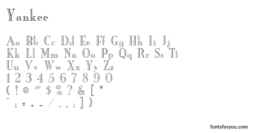 Czcionka Yankee – alfabet, cyfry, specjalne znaki