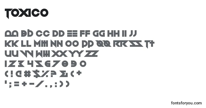 Czcionka Toxico – alfabet, cyfry, specjalne znaki