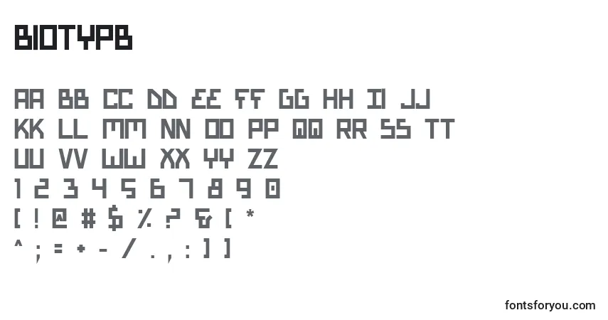 A fonte Biotypb – alfabeto, números, caracteres especiais