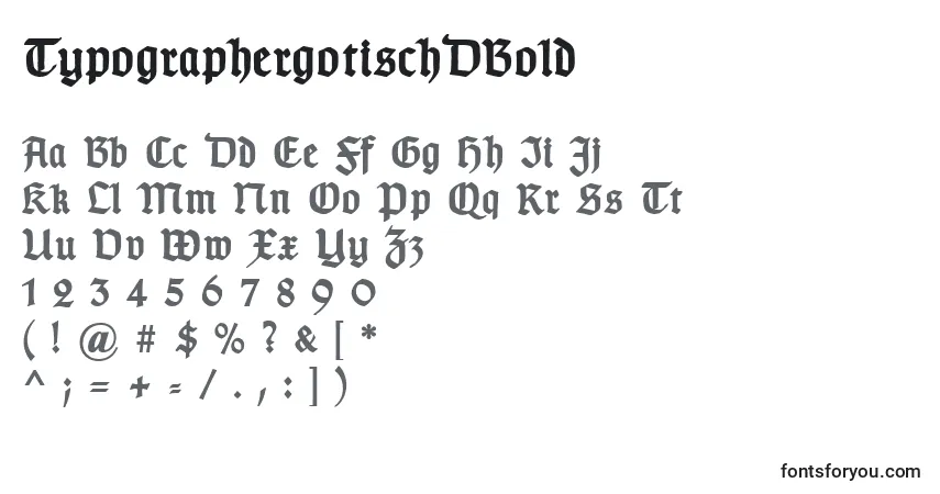 A fonte TypographergotischDBold – alfabeto, números, caracteres especiais