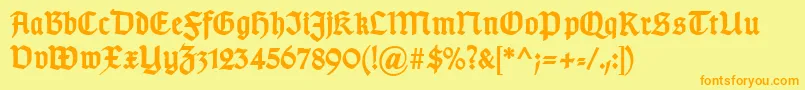 TypographergotischDBold-Schriftart – Orangefarbene Schriften auf gelbem Hintergrund