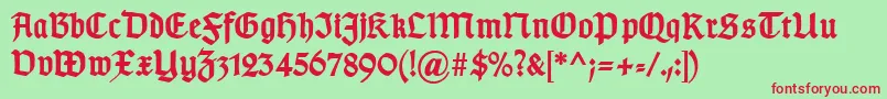 TypographergotischDBold-Schriftart – Rote Schriften auf grünem Hintergrund