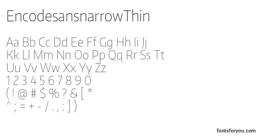 Czcionka EncodesansnarrowThin – alfabet, cyfry, specjalne znaki