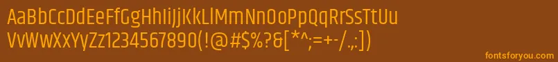 フォントKhandRegular – オレンジ色の文字が茶色の背景にあります。