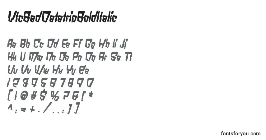 A fonte VtcBadDatatripBoldItalic – alfabeto, números, caracteres especiais