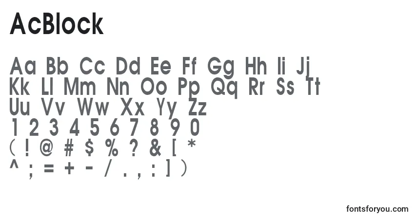 Czcionka AcBlock – alfabet, cyfry, specjalne znaki