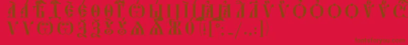 StarouspenskayaCapsIeucsSpacedout-Schriftart – Braune Schriften auf rotem Hintergrund