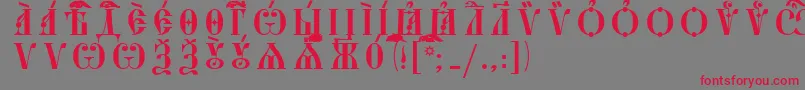 フォントStarouspenskayaCapsIeucsSpacedout – 赤い文字の灰色の背景