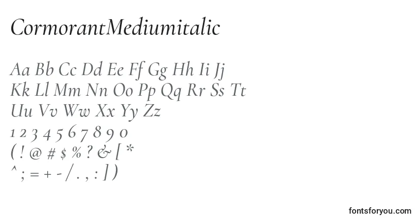A fonte CormorantMediumitalic – alfabeto, números, caracteres especiais