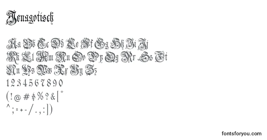 Schriftart Jenagotisch – Alphabet, Zahlen, spezielle Symbole