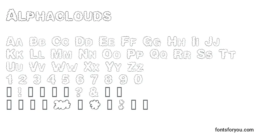 A fonte Alphaclouds – alfabeto, números, caracteres especiais