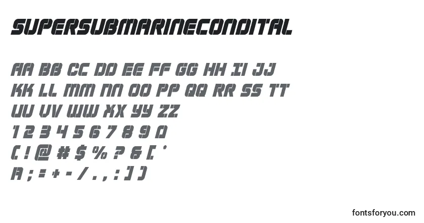 A fonte Supersubmarinecondital – alfabeto, números, caracteres especiais