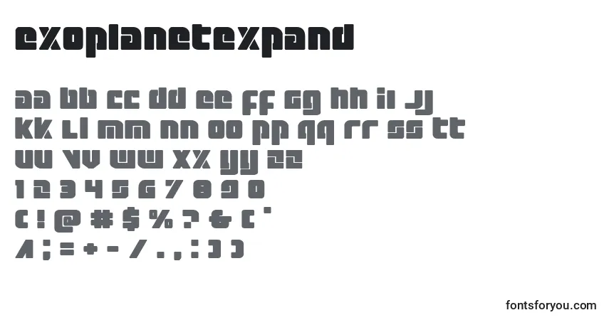 Czcionka Exoplanetexpand – alfabet, cyfry, specjalne znaki