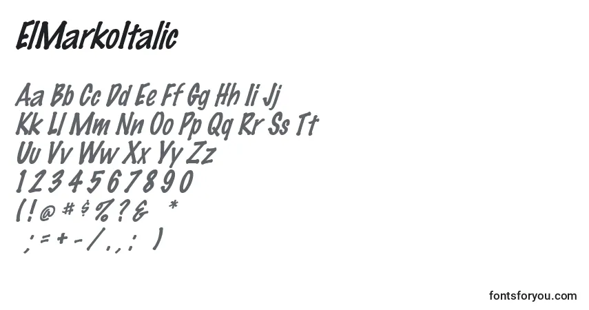 A fonte ElMarkoItalic – alfabeto, números, caracteres especiais