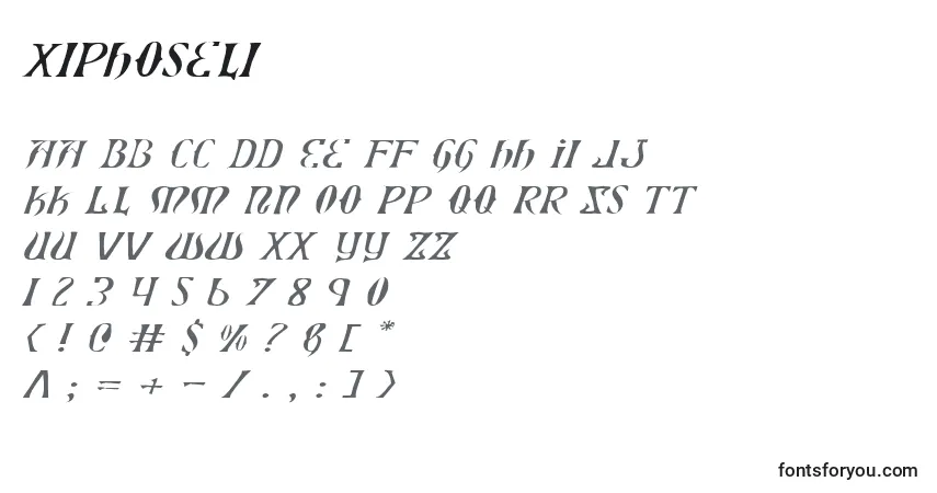 Schriftart Xiphoseli – Alphabet, Zahlen, spezielle Symbole