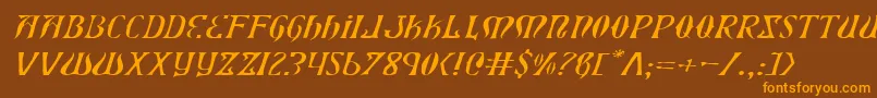 Xiphoseli-Schriftart – Orangefarbene Schriften auf braunem Hintergrund