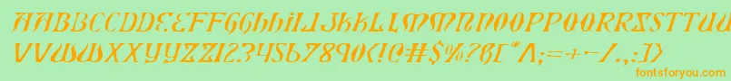 フォントXiphoseli – オレンジの文字が緑の背景にあります。