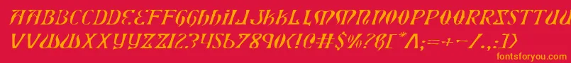 フォントXiphoseli – 赤い背景にオレンジの文字