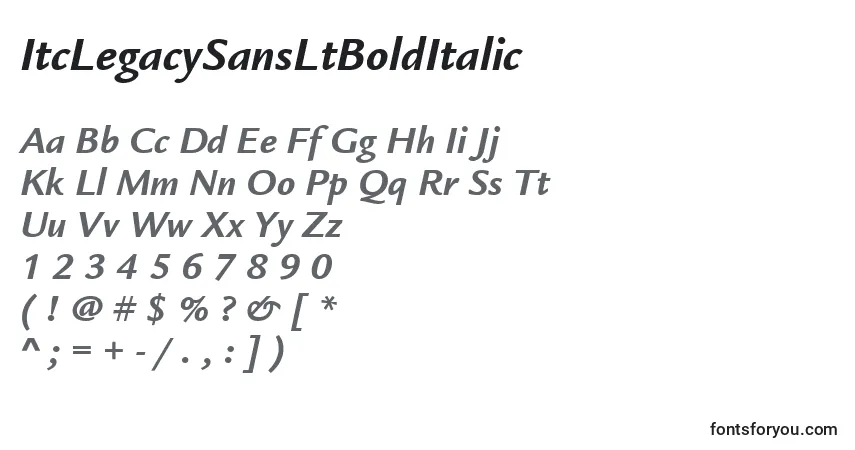 Czcionka ItcLegacySansLtBoldItalic – alfabet, cyfry, specjalne znaki