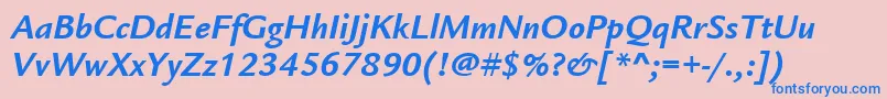 Fonte ItcLegacySansLtBoldItalic – fontes azuis em um fundo rosa