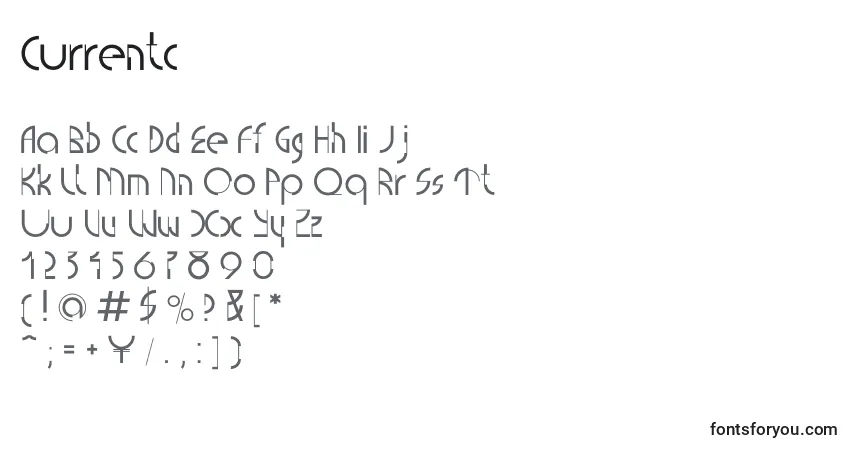 A fonte Currentc – alfabeto, números, caracteres especiais