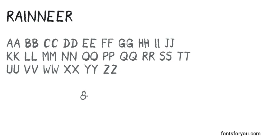 A fonte Rainneer (73990) – alfabeto, números, caracteres especiais