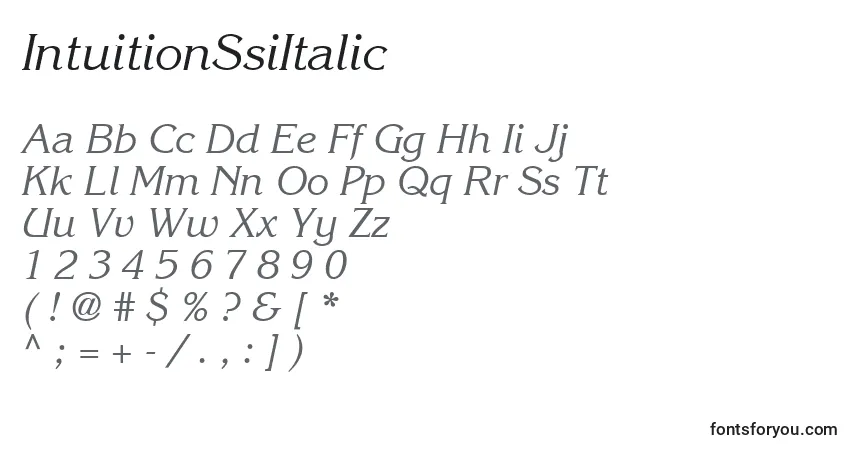 A fonte IntuitionSsiItalic – alfabeto, números, caracteres especiais