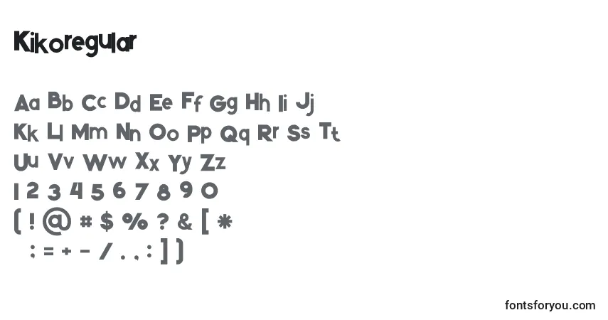 Schriftart Kikoregular (73993) – Alphabet, Zahlen, spezielle Symbole