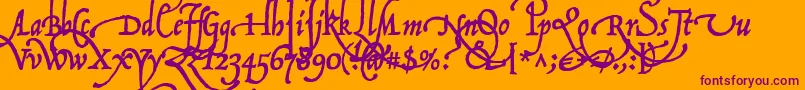 P22OperinaFiore-Schriftart – Violette Schriften auf orangefarbenem Hintergrund