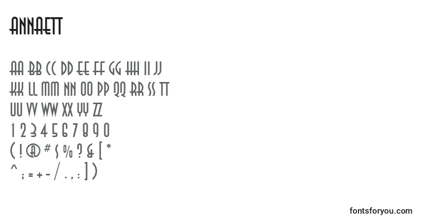 Czcionka Annaett – alfabet, cyfry, specjalne znaki
