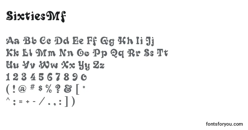 Шрифт SixtiesMf – алфавит, цифры, специальные символы