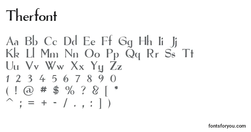 Schriftart Therfont – Alphabet, Zahlen, spezielle Symbole