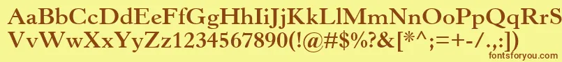 フォントHorleyOsMtBold – 茶色の文字が黄色の背景にあります。