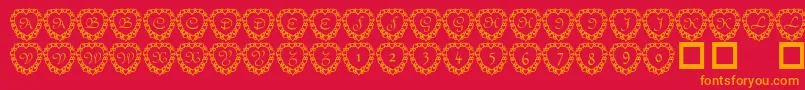 101heartframed-Schriftart – Orangefarbene Schriften auf rotem Hintergrund