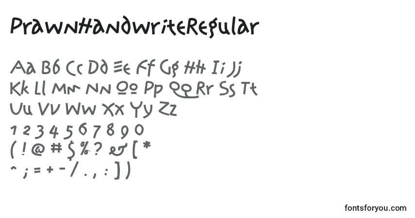 PrawnHandwriteRegular-fontti – aakkoset, numerot, erikoismerkit