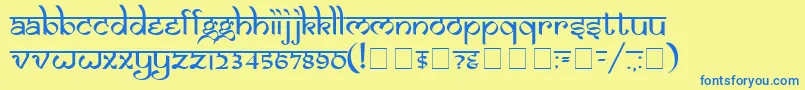 フォントSamarn – 青い文字が黄色の背景にあります。