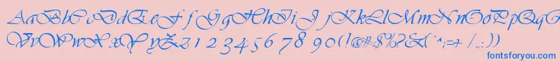 VilladbNormal-Schriftart – Blaue Schriften auf rosa Hintergrund