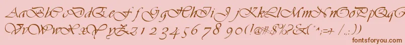 VilladbNormal-Schriftart – Braune Schriften auf rosa Hintergrund