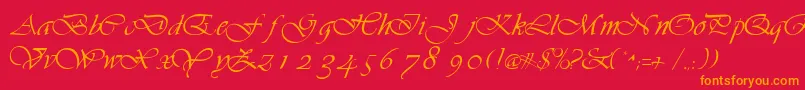 VilladbNormal-Schriftart – Orangefarbene Schriften auf rotem Hintergrund