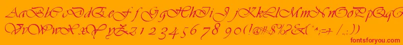 VilladbNormal-Schriftart – Rote Schriften auf orangefarbenem Hintergrund