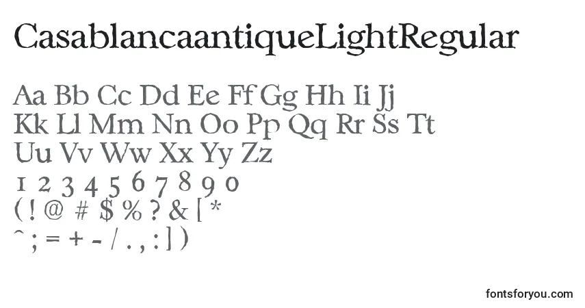 A fonte CasablancaantiqueLightRegular – alfabeto, números, caracteres especiais