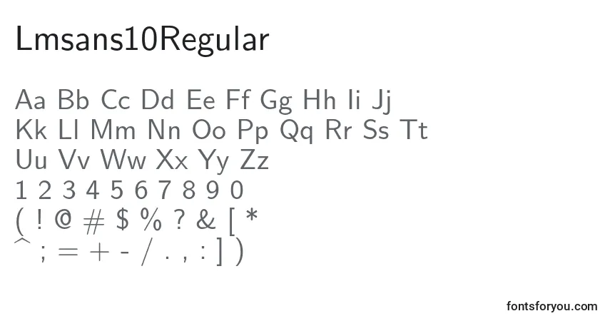 Czcionka Lmsans10Regular – alfabet, cyfry, specjalne znaki