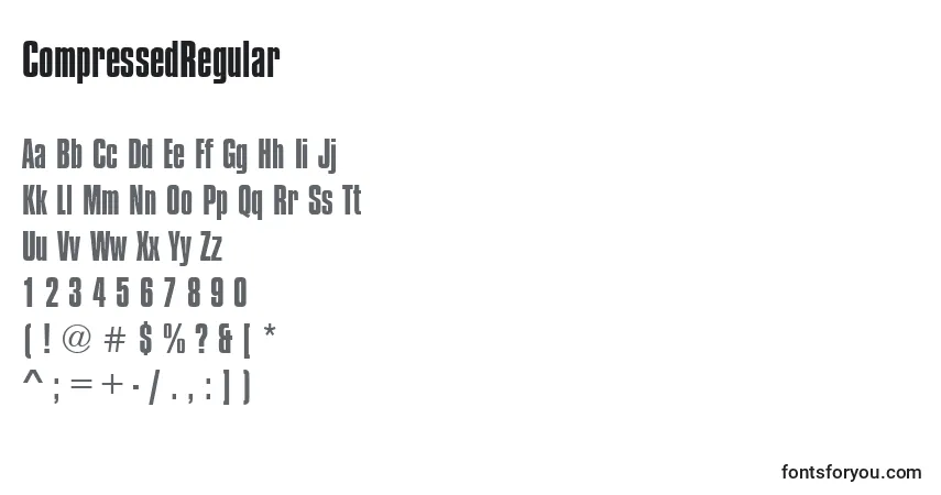 A fonte CompressedRegular – alfabeto, números, caracteres especiais