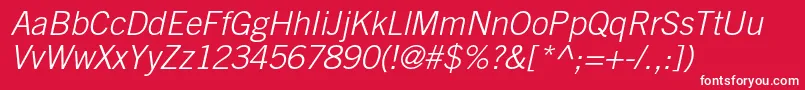 フォントTradegothicltstdLightobl – 赤い背景に白い文字