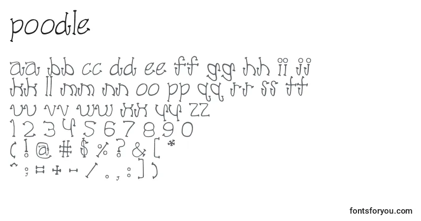 A fonte Poodle – alfabeto, números, caracteres especiais