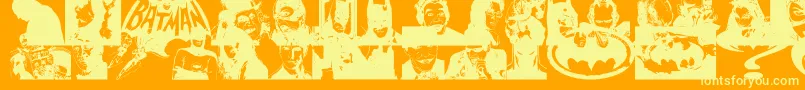 BatmanTheDarkKnight-Schriftart – Gelbe Schriften auf orangefarbenem Hintergrund