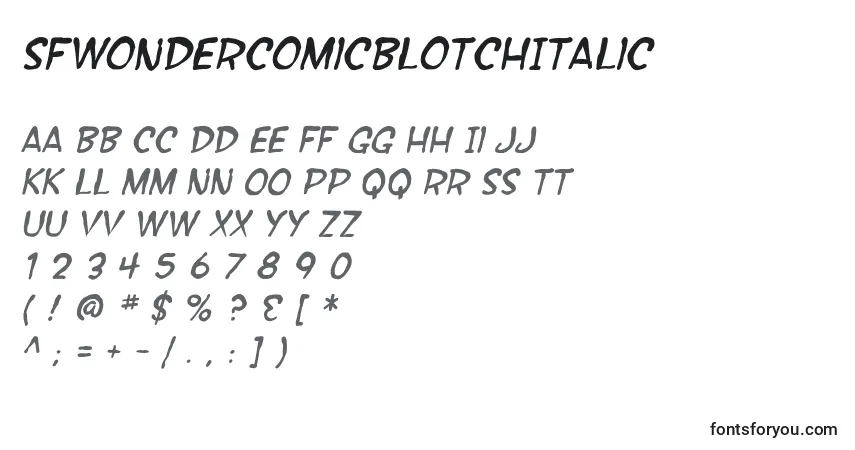 A fonte SfWonderComicBlotchItalic – alfabeto, números, caracteres especiais