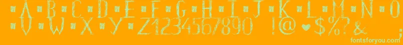 HkhOldGlyphsShort-Schriftart – Grüne Schriften auf orangefarbenem Hintergrund